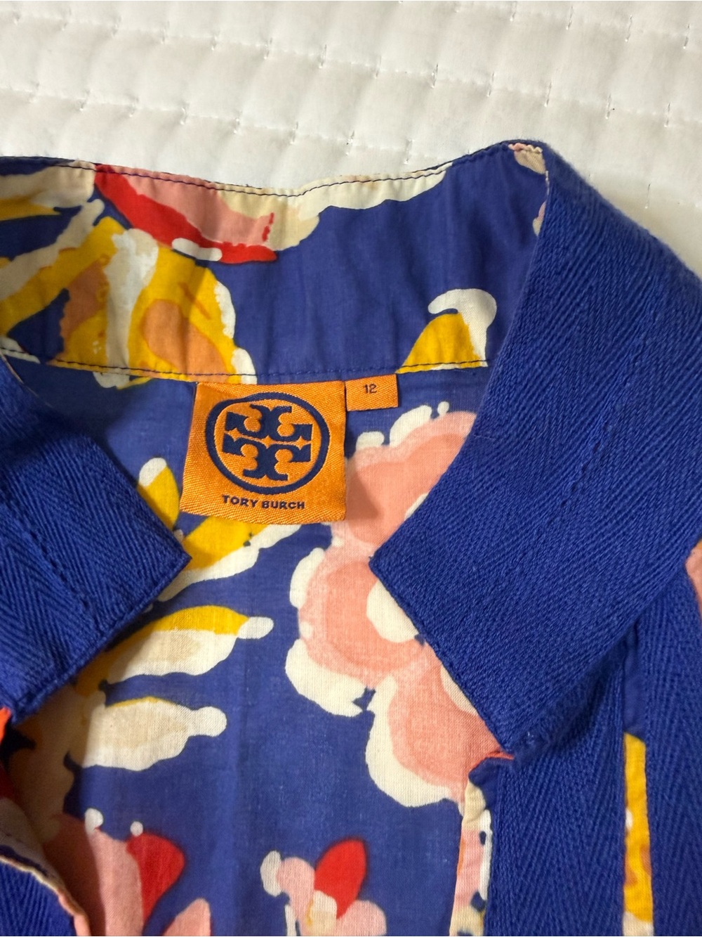 Tory Burch Blue Floral Tunic with Pink, Yellow and Orange Accents - Picture 6 of 12